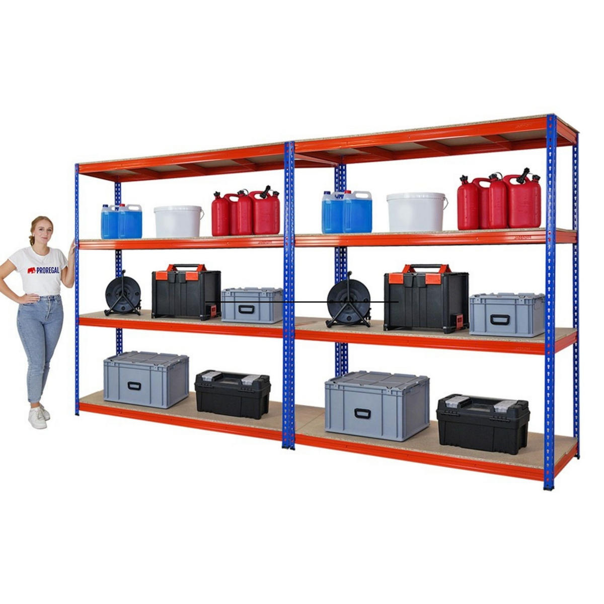 SCHWERLASTREGAL Bison 2er-Set mit 2x 200x180x60 cm 4 Fachböden Fachlast 600 kg Blau-Orange - Orange, Metall (360/200/60cm) - PROREGAL