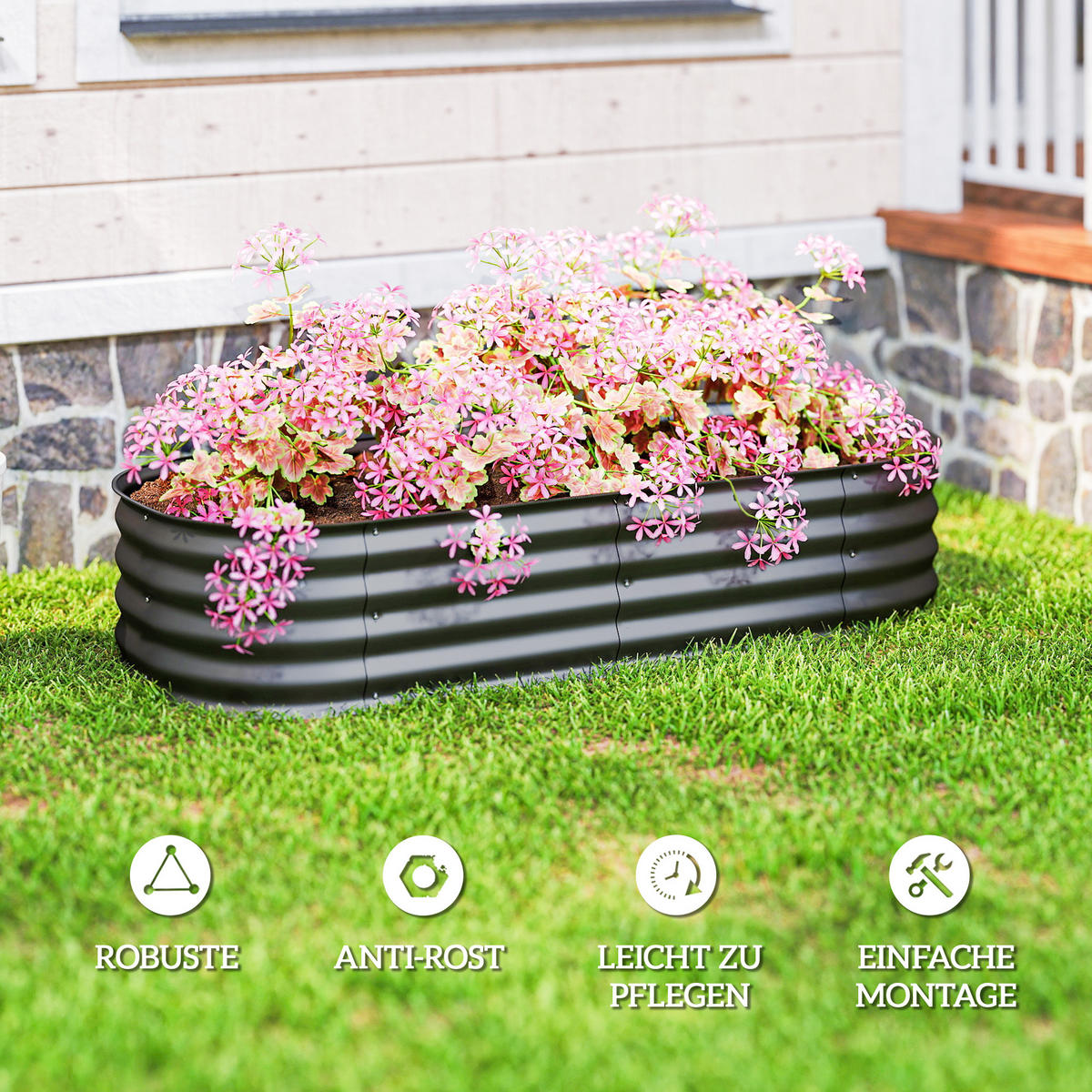 HOCHBEET Metall, Pflanzkasten, DIY Blumenkasten mit offenem Boden, Dunkelgrau - Dunkelgrau, Metall (62/30/150cm) - Outsunny