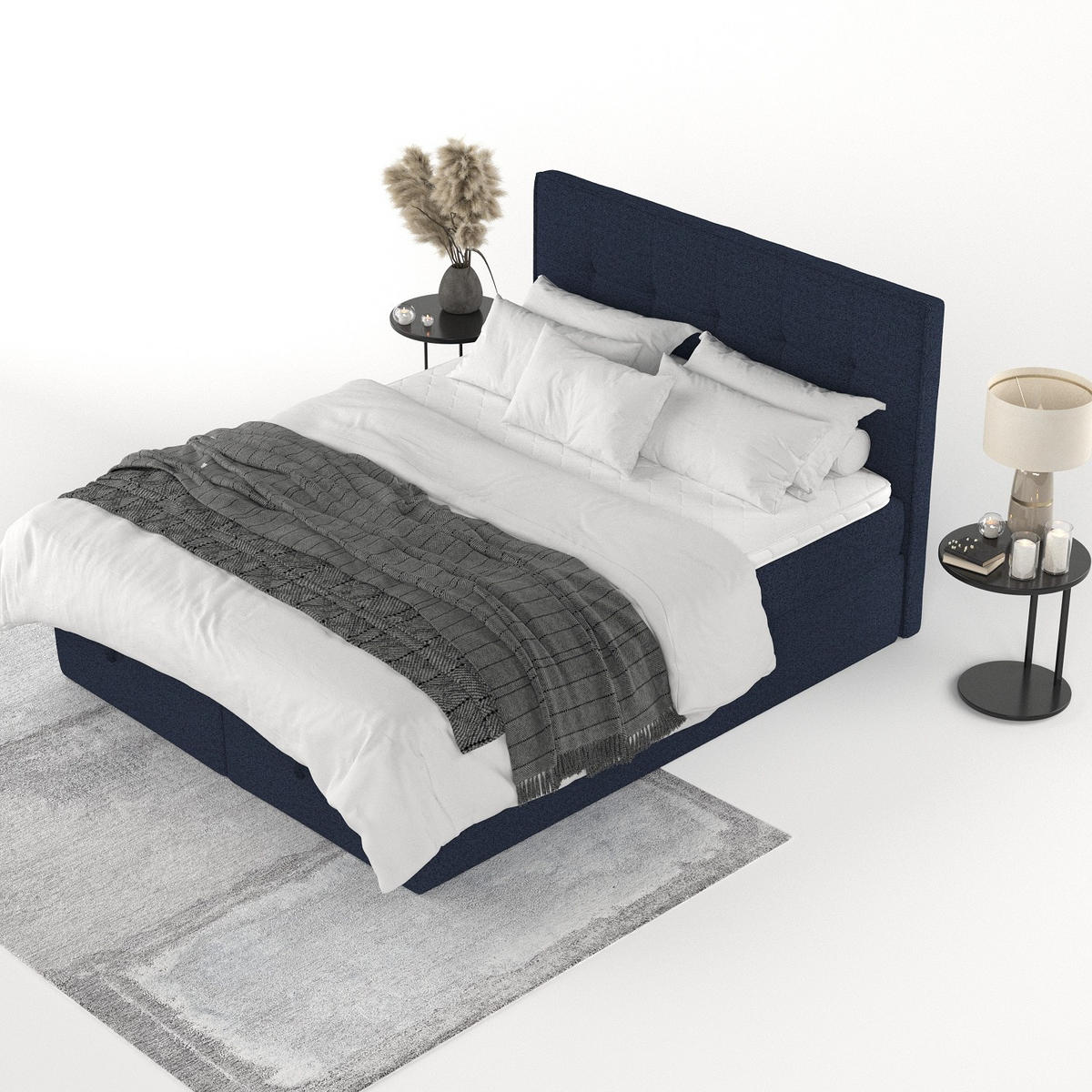 BOXBETT Tivra 180/200 cm Marineblau im Riva Stoff - Schwarz/Dunkelblau, Holz/Holzwerkstoff (180/200cm) - AltaBeds