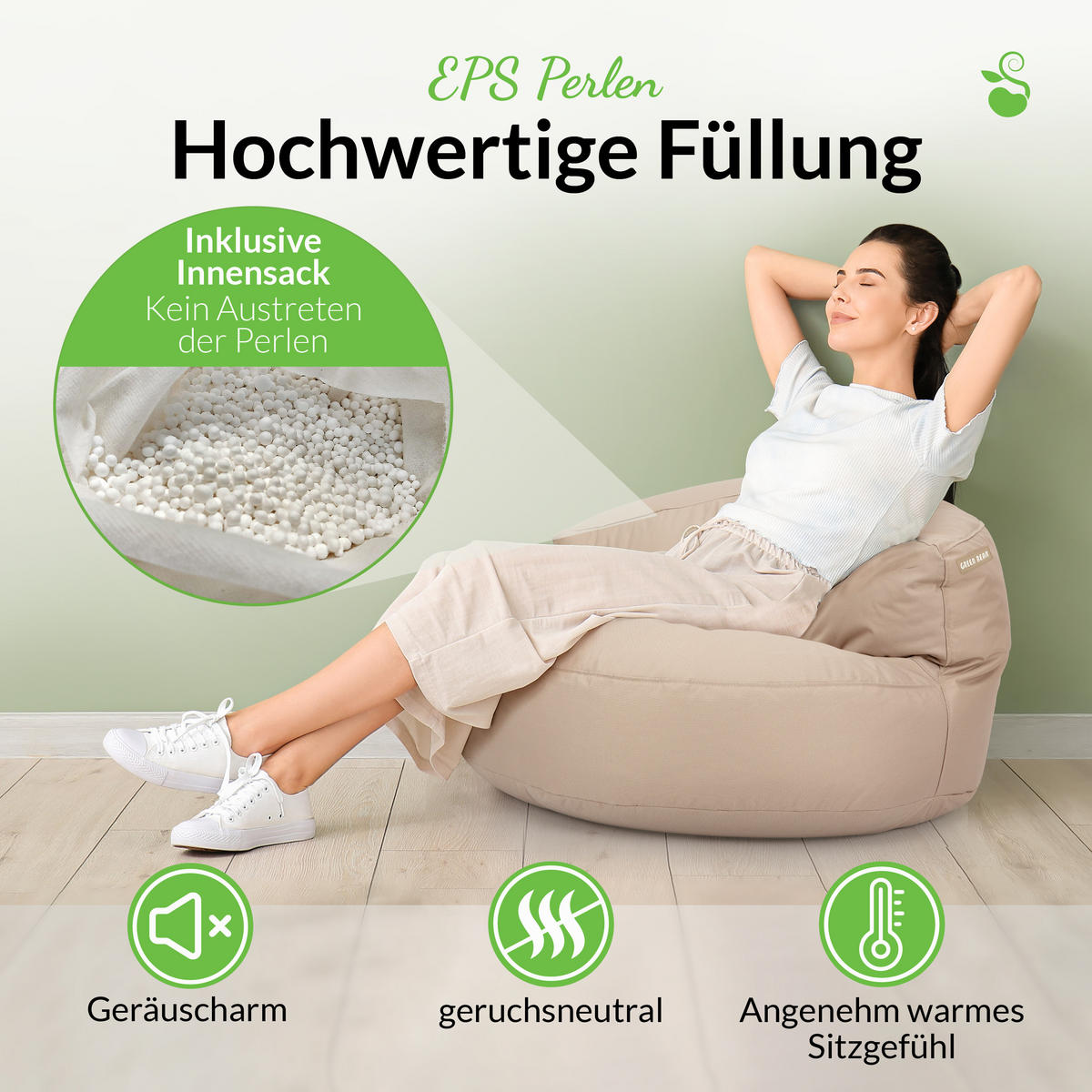 INDOOR OUTDOOR SITZSACK Lounge Sofa - Beige, Textil (90/50/50cm) - Green Bean