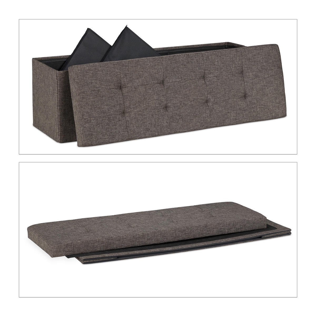 SITZBANK - Braun, Holzwerkstoff/Textil (114/38.5/37.5cm) - Relaxdays