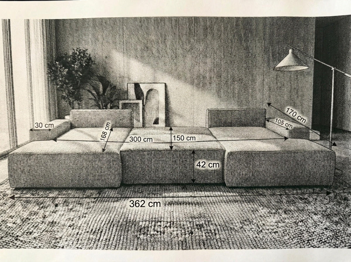 ECKSOFA EINAR 362 cm x 170 cm – Stoff: VELUTTO Espresso 6 Farbe: Dunkelbraun - Dunkelbraun, Textil (362/170cm) - A&J MöbelLand