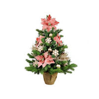 LAALU WEIHNACHTSBAUM geschmückt künstlich POMPÉ FLAKE 60 cm mit LED-BELEUCHTUNG IM TOPF - Champagner/Braun, Kunststoff (60cm) - LAALU