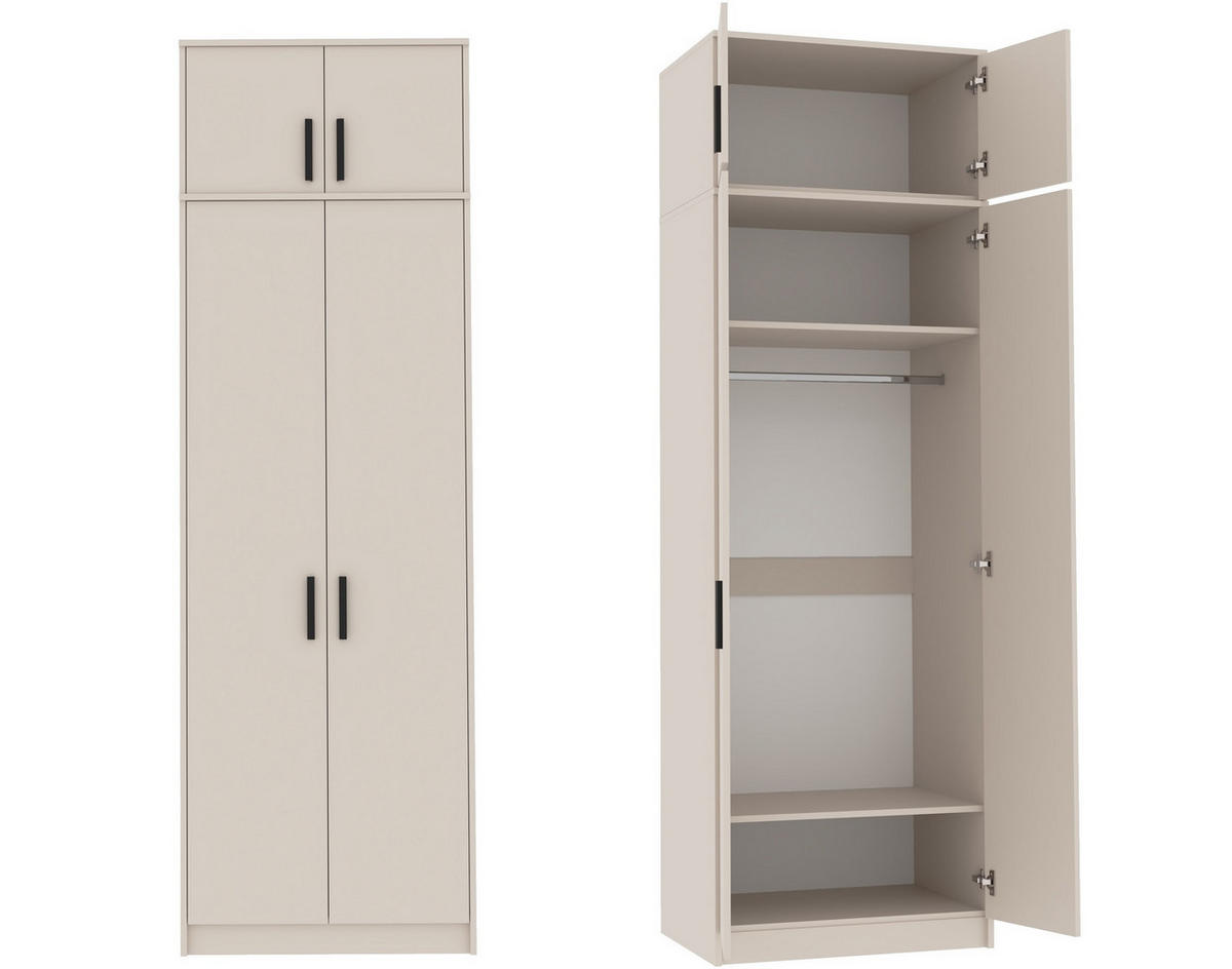 KLEIDERSCHRANK MIT AUFSATZ GRANT G13/G19 GRAUBEIGE CASHMERE 75/235/54 - Kaschmir/Schwarz, Holzwerkstoff (75/235/54cm) - Marmex Möbel