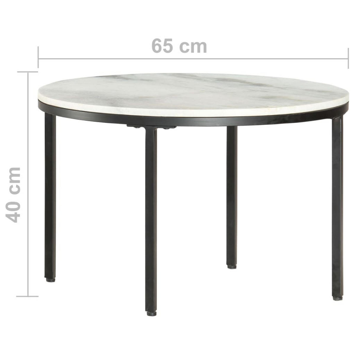 COUCHTISCH Weiß und Schwarz Ø65 cm Echter Marmor - Weiß, Stein (65/65/40cm) - furnicato