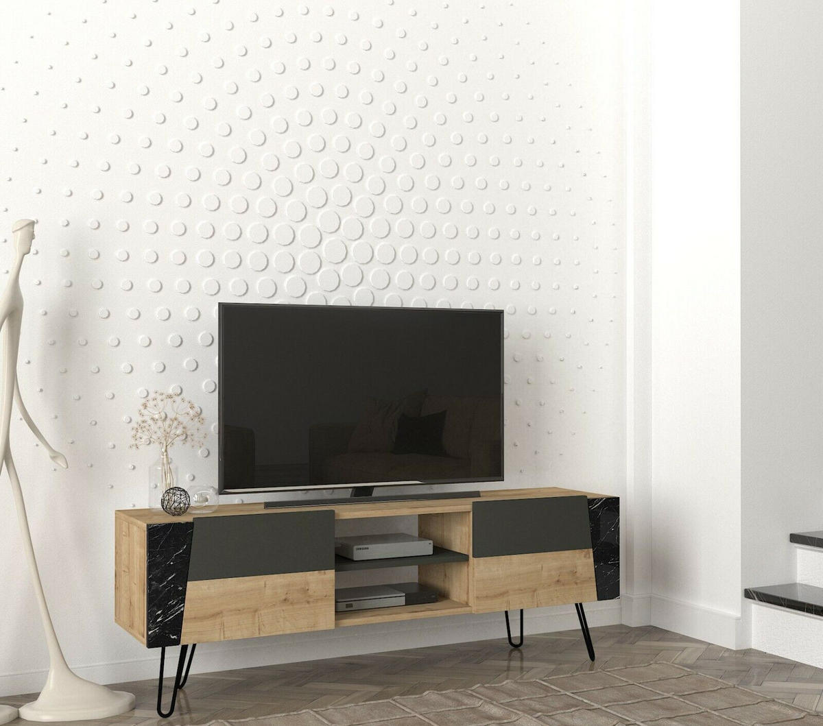 TV-LOWBOARD Fanten mit Metallfüße Safir Marmor Anthrazit - Beige/Anthrazit, Holzwerkstoff/Metall (150/52/36.8cm) - moebel17