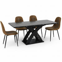 TISCHGRUPPE 5-teilig Ausziehtisch in Marmoroptik & 4 Polsterstühle im Vintage-Look - Schwarz, Holzwerkstoff/Textil (160/75/80cm) - Urban Meuble