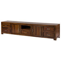 TV-BOARD Sheesham 260x50x56 braun lackiert METRO LIFE #138 - Braun, Holz (260/56/50cm) - Massivmoebel24
