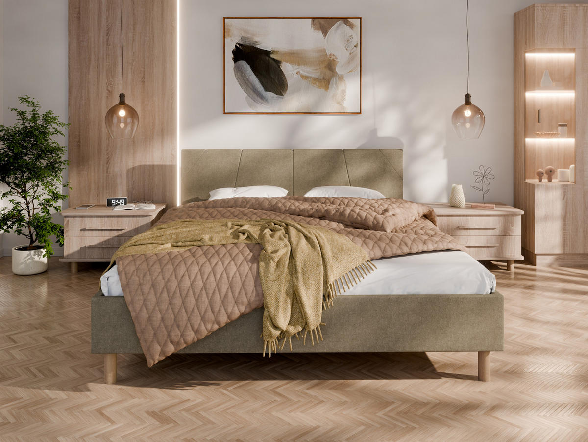 POLSTERBETT ALMORE 160x200cm Elegantes Polsterbett für modernen Wohnstil , Taschenfederkernmatratze LIORA(19cm), cappuccino - Cappuccino, Holz (160/200cm) - Panda Möbel