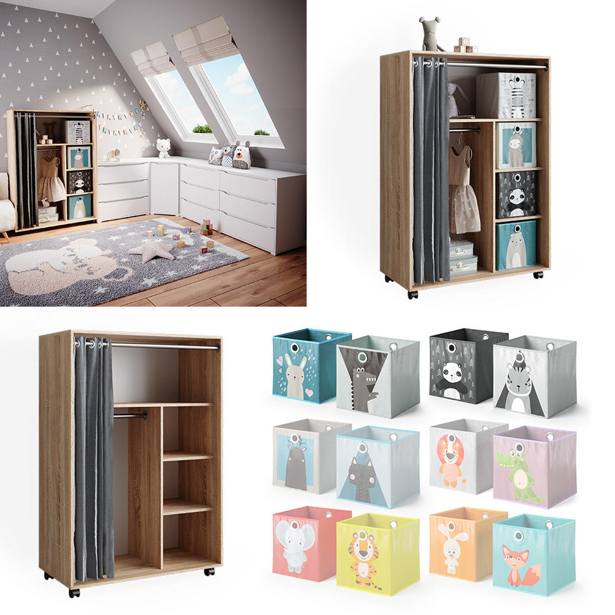 KLEIDERSCHRANK Doros Sonoma 100 x 146.6 cm mit Faltboxen - Sonoma Eiche, Holzwerkstoff (100/146.6/50cm) - Vicco