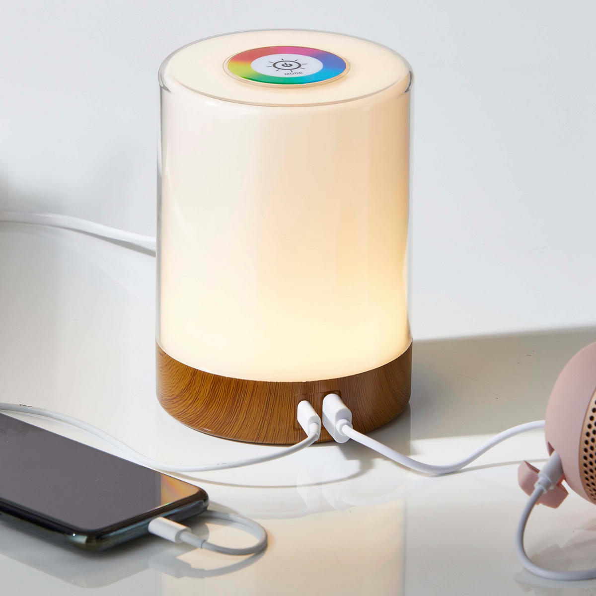 LED-TISCHLEUCHTE - dimmbar mit Farbwechsel, Touch-Taste und USB-Ladeports für Wohnbereich - Weiß, Kunststoff (10.6/10.6/14.6cm) - Northpoint