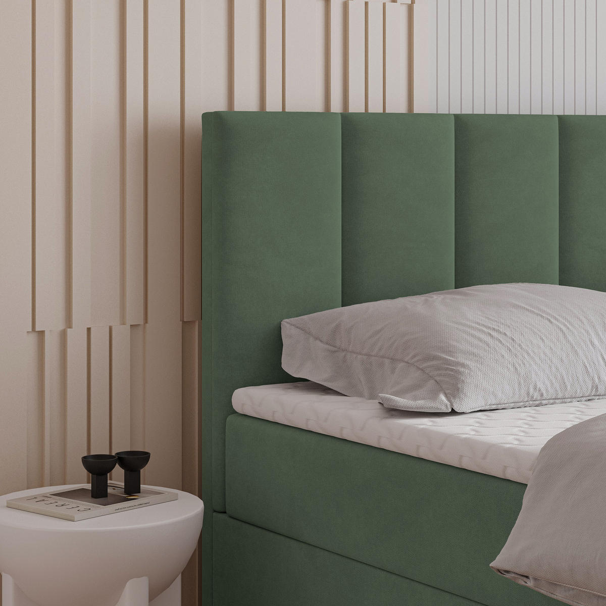 BOXBETT MERIL 180x200 cm mit Matratze und Topper - Grün - Grün, Holz (180/200cm) - MASSENO