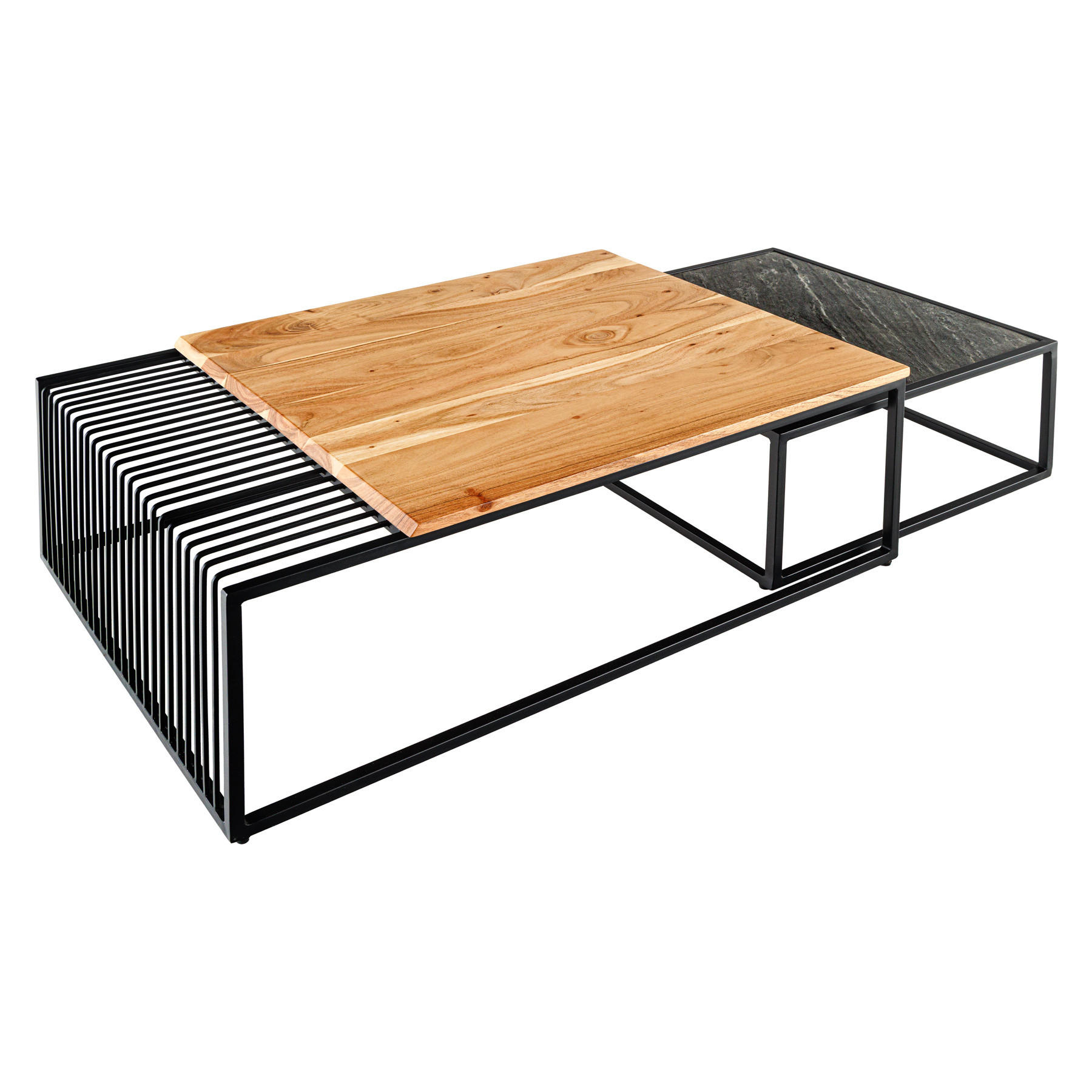 COUCHTISCH ARCHITECTURE Eisen rechteckig Natur|Schwarz 90cm - Schwarz/Braun, Holz/Metall (60/90/30cm) - riess-ambiente