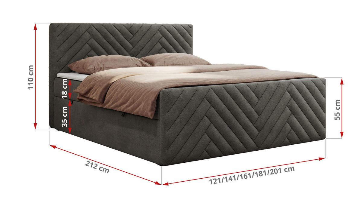 BOXBETT PARIS DUO 160/200 - Dunkelgrau Velvet - H3 - Dunkelgrau, Holz/Textil (160/200cm) - MKS
