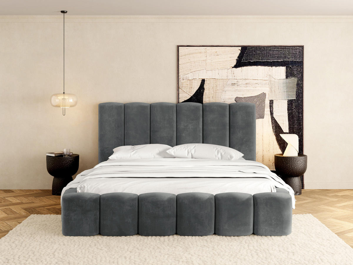 POLSTERBETT Serenity mit Bettkasten, Grau Samt 120x200 cm - Birkefarben/Schwarz, Holz/Holzwerkstoff (120/200cm) - WFL GROUP