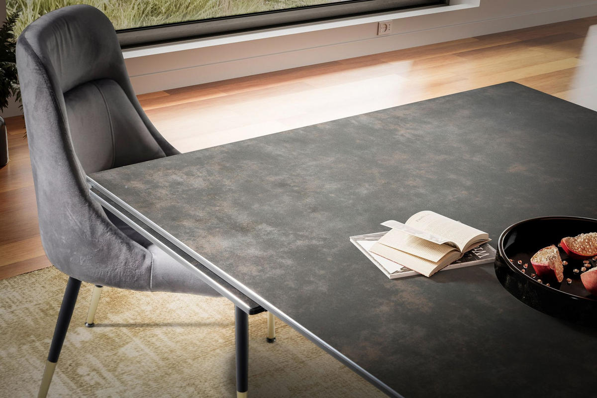 ESSTISCH Ausziehbar Keramik Glas Marmoroptik Rechteckig Groß, Schwarz 180x95x78 cm - Schwarz, Keramik/Metall (95/180/78cm) - KADIMA DESIGN