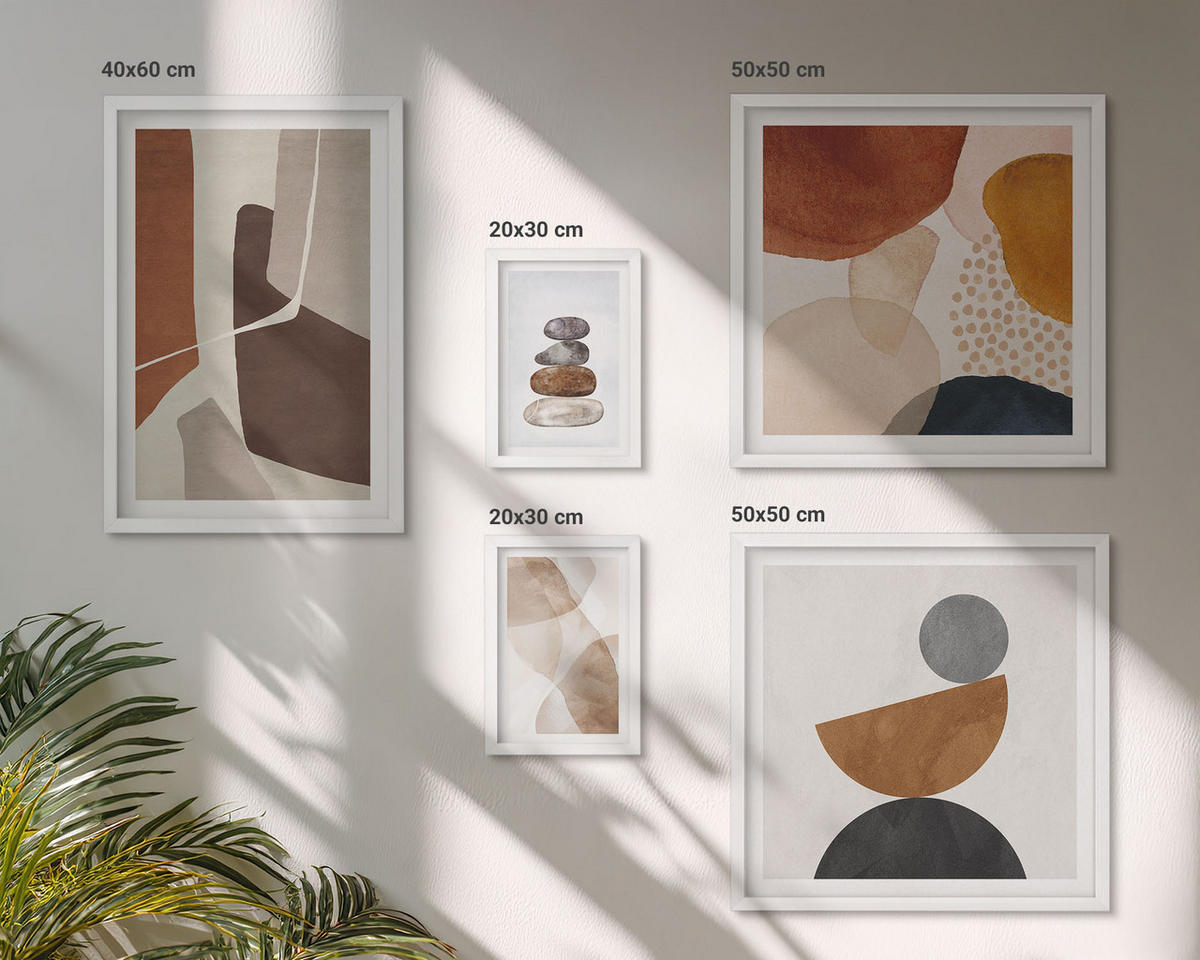 WANDBILDER 5er-Set - 50x50 cm & 20x30 cm & 40x60 cm Weißer Rahmen - Abstrakte Malerei Dekorationen - Weiß, Kunststoff (40/60cm) - ArtPrintCave
