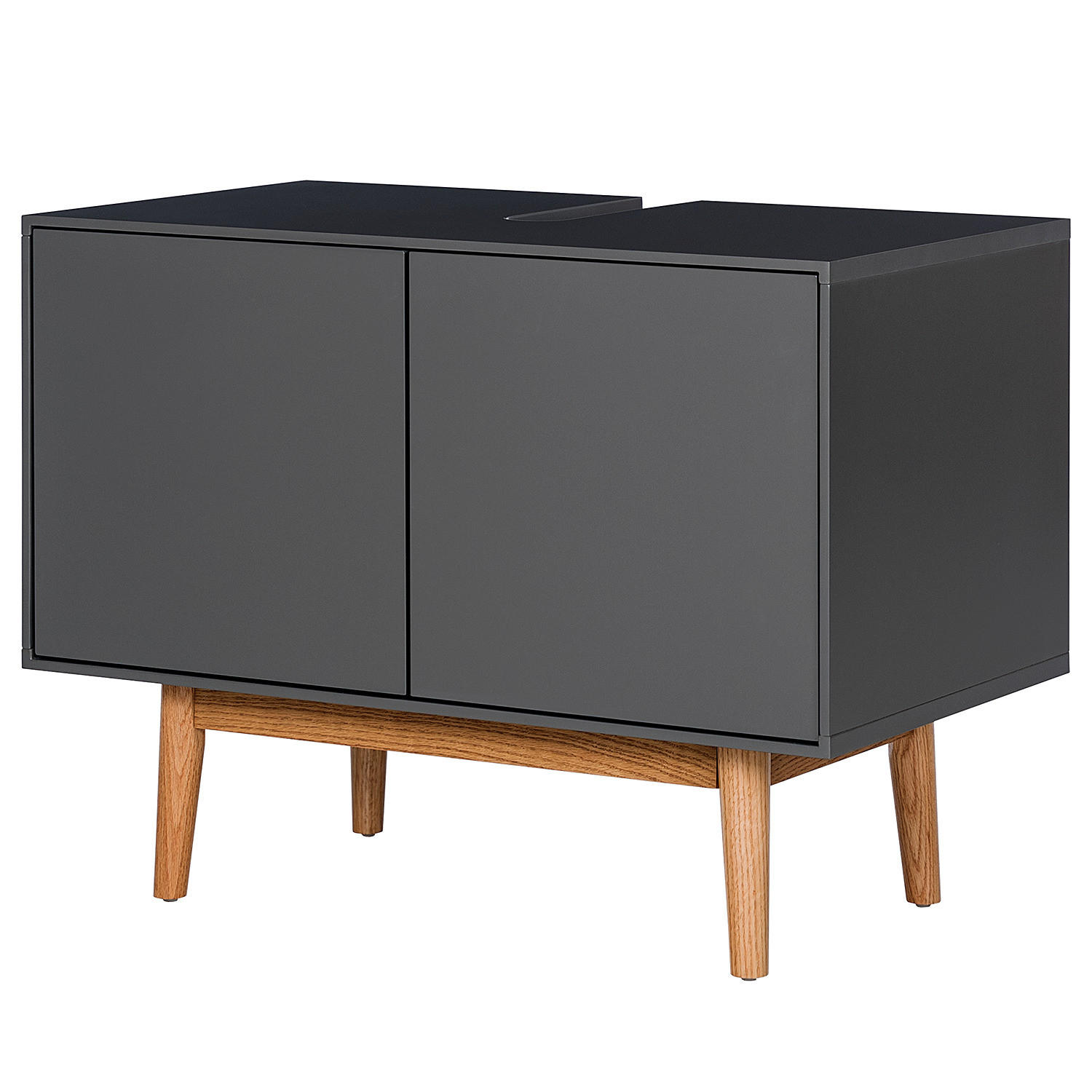 WASCHBECKENUNTERSTRANK - Eiche teilmassiv - Eichefarben/Grau, Eichenholz/Holz (80/60/46cm) - home24