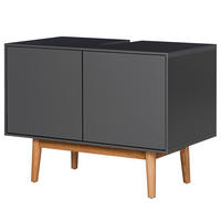 WASCHBECKENUNTERSTRANK - Eiche teilmassiv - Eichefarben/Grau, Eichenholz/Holz (80/60/46cm) - home24