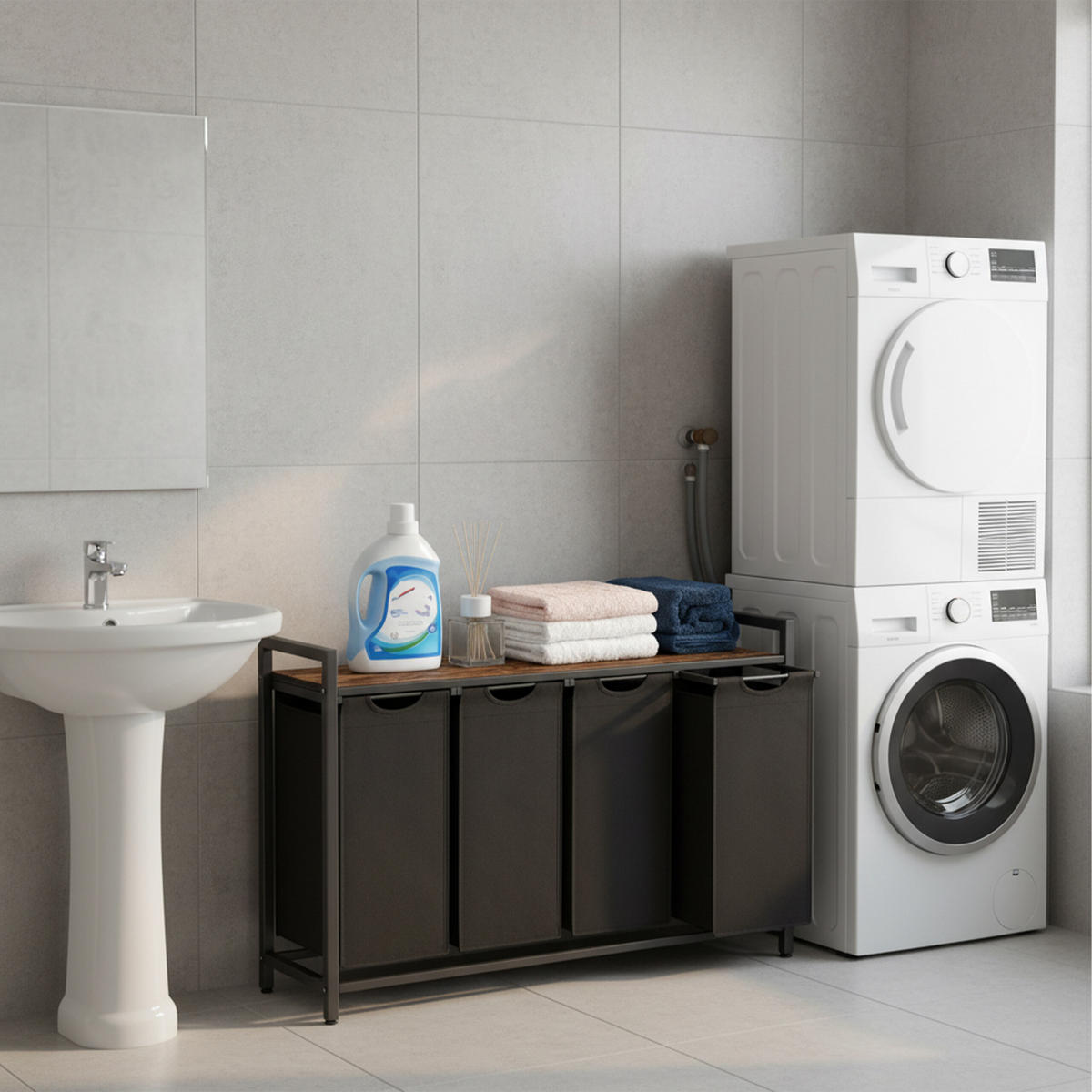 WÄSCHESAMMLER - Schwarz, Holzwerkstoff/Textil (116/72/33cm) - Relaxdays