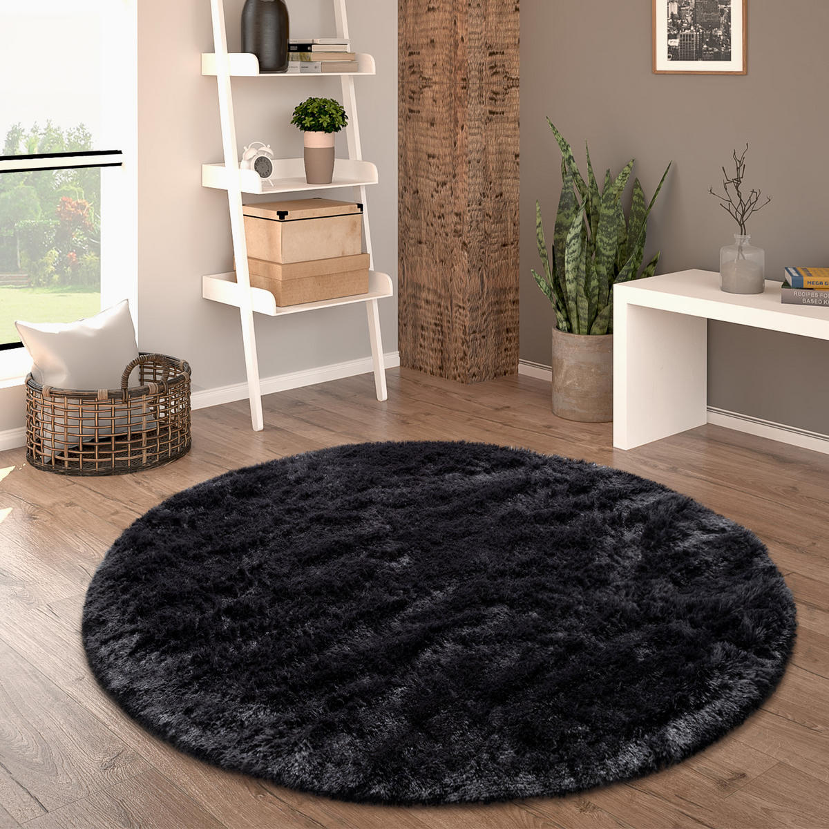 HOCHFLORTEPPICH 160/160 cm Silky 591 - Schwarz, Textil (160/160cm) - Paco Home