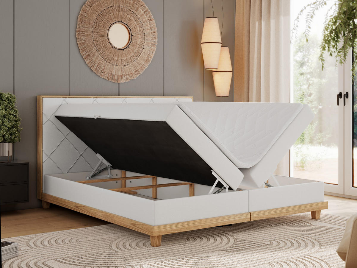 BOXBETT CAICOS 180/200 - Weiß Kunstleder - H4 - Weiß, Holz/Textil (180/200cm) - MKS