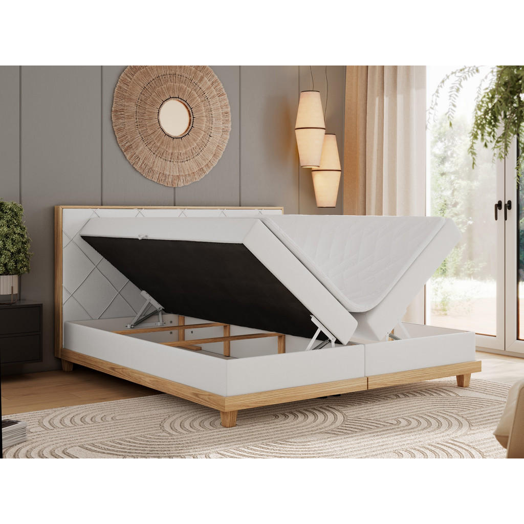 Thumbnail - MKS Boxbett, Weiß, Textil, 2-Sitzer, H3, Rechteckig, 160x200 cm, Oeko-Tex®, Schlafzimmer, Betten, Boxspringbetten
