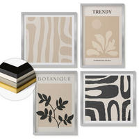 WANDBILDER 4er Set - 50x50 cm & 40x60 cm Silberner Rahmen - Stilvolle Pflanzenmuster in Beige und Schwarz - Silberfarben, Kunststoff (50/50cm) - ArtPrintCave