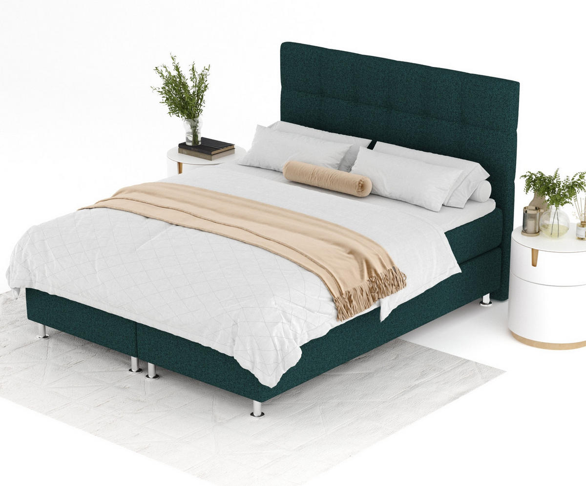 BOXSPRINGBETT Chanton Grün 180/200 cm mit Latex-Topper - Silberfarben/Grün, Holz/Holzwerkstoff (180/200cm) - Maison de Reve