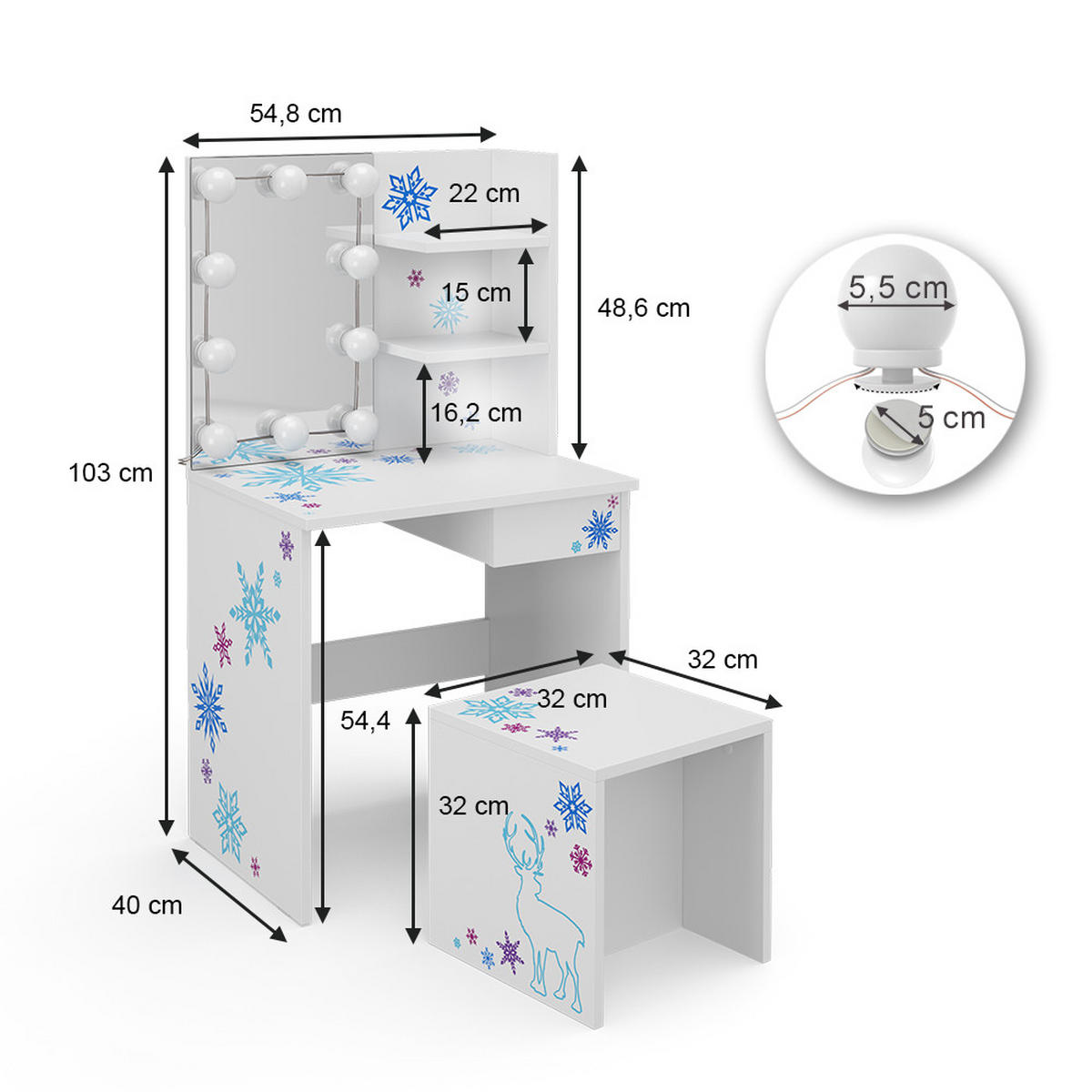 DĚTSKÝ TOALETNÍ STŮL Schneeflocke Bílá - bílá, kompozitní dřevo (54.8/103/40cm) - Vicco
