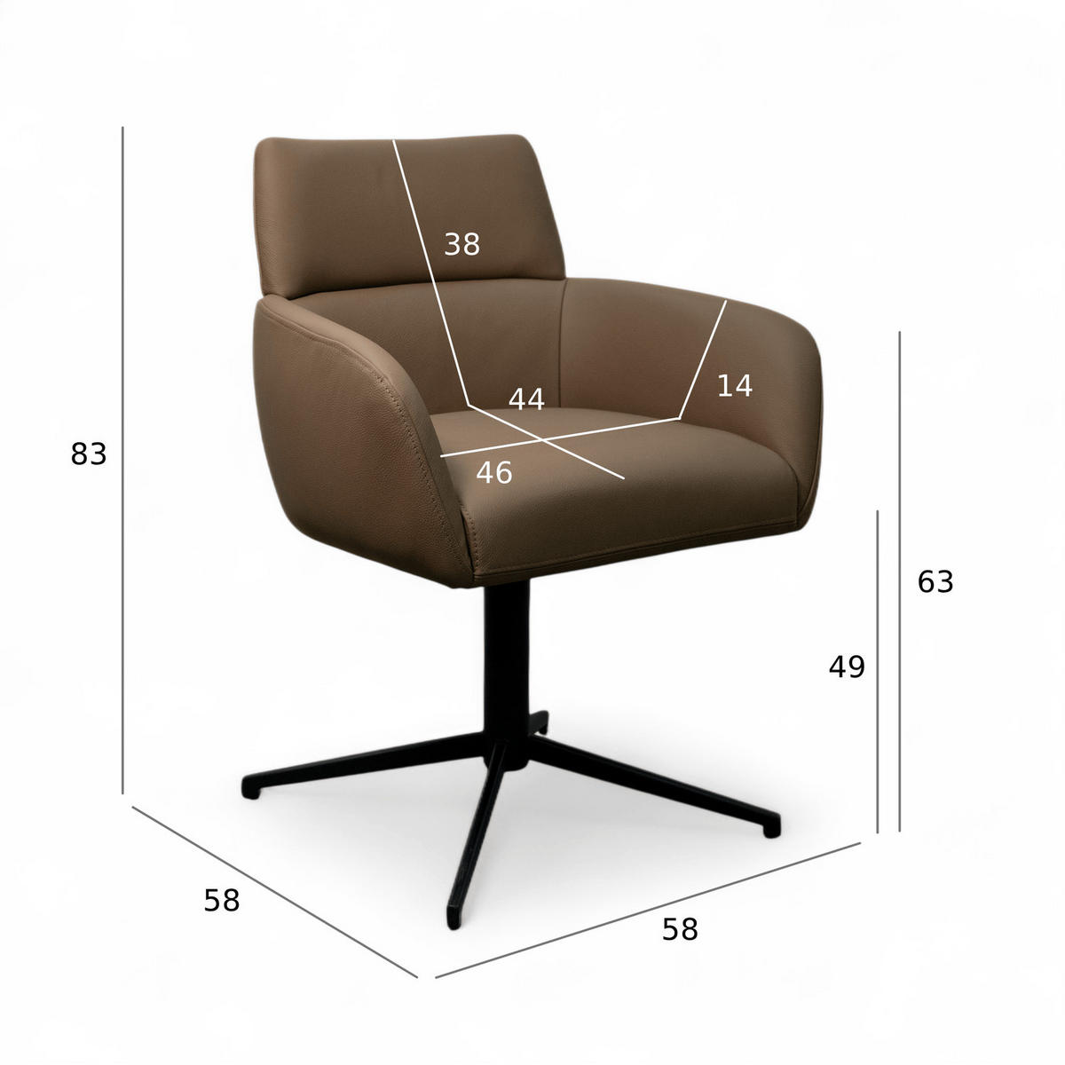STUHL-SET 2 Stück in Echtleder Taupe - Taupe/Schwarz, Leder/Metall (58/83/58cm) - Furnhouse