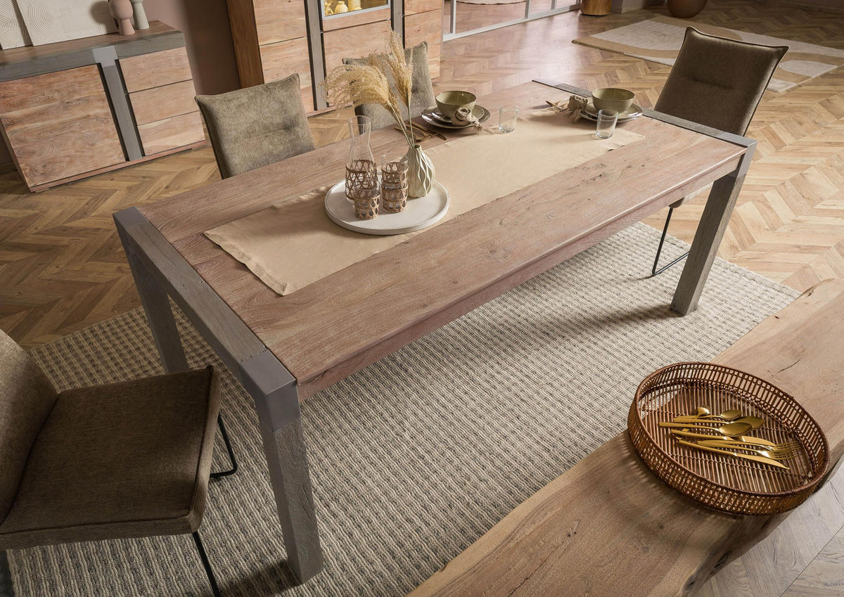 ESSTISCH Akazie 220x100x76 beige lackiert AMSTERDAM #116 - Beige, Holz (100/220/76cm) - Massivmoebel24