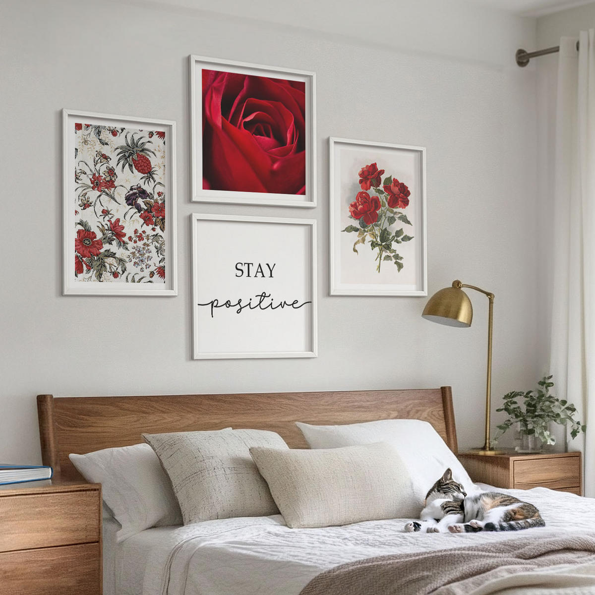 BILDER SET 4er Set - 50x50 cm & 40x60 cm Weißer Rahmen - Inschrift mit roten Rosen - Weiß, Kunststoff (50/50cm) - TULUP