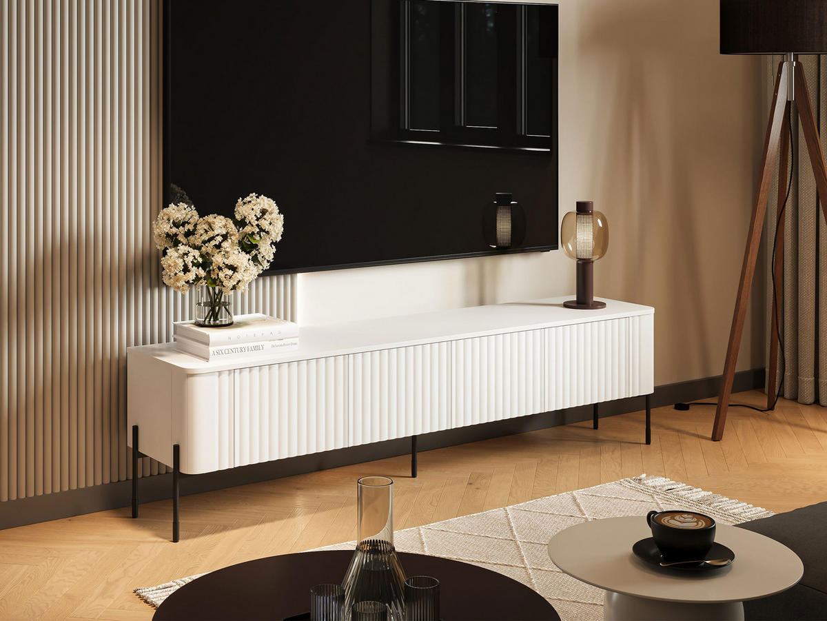 TV-LOWBOARD Vera 190 - Schwarz/Weiß, Holzwerkstoff/Metall (190/50/40cm) - MIRJAN24