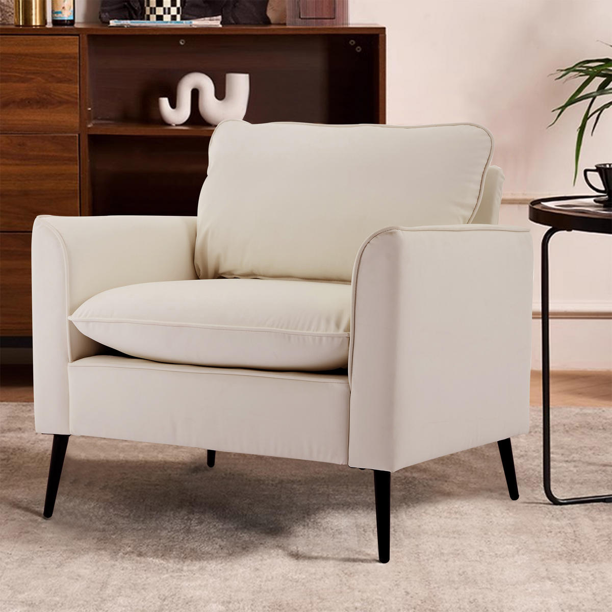 SESSEL Kunstleder Weiß mit Kissen - Weiß, Holzwerkstoff/Textil (80/80/68cm) - WISHDOR