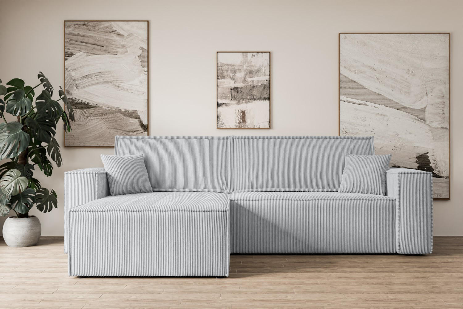 ECKSOFA mit Schlaffunktion und Bettkasten CELTIC-XL - 277x143x83 cm Grau Cord - Schwarz/Grau, Holzwerkstoff/Kunststoff (277/143cm) - ALTDECOR
