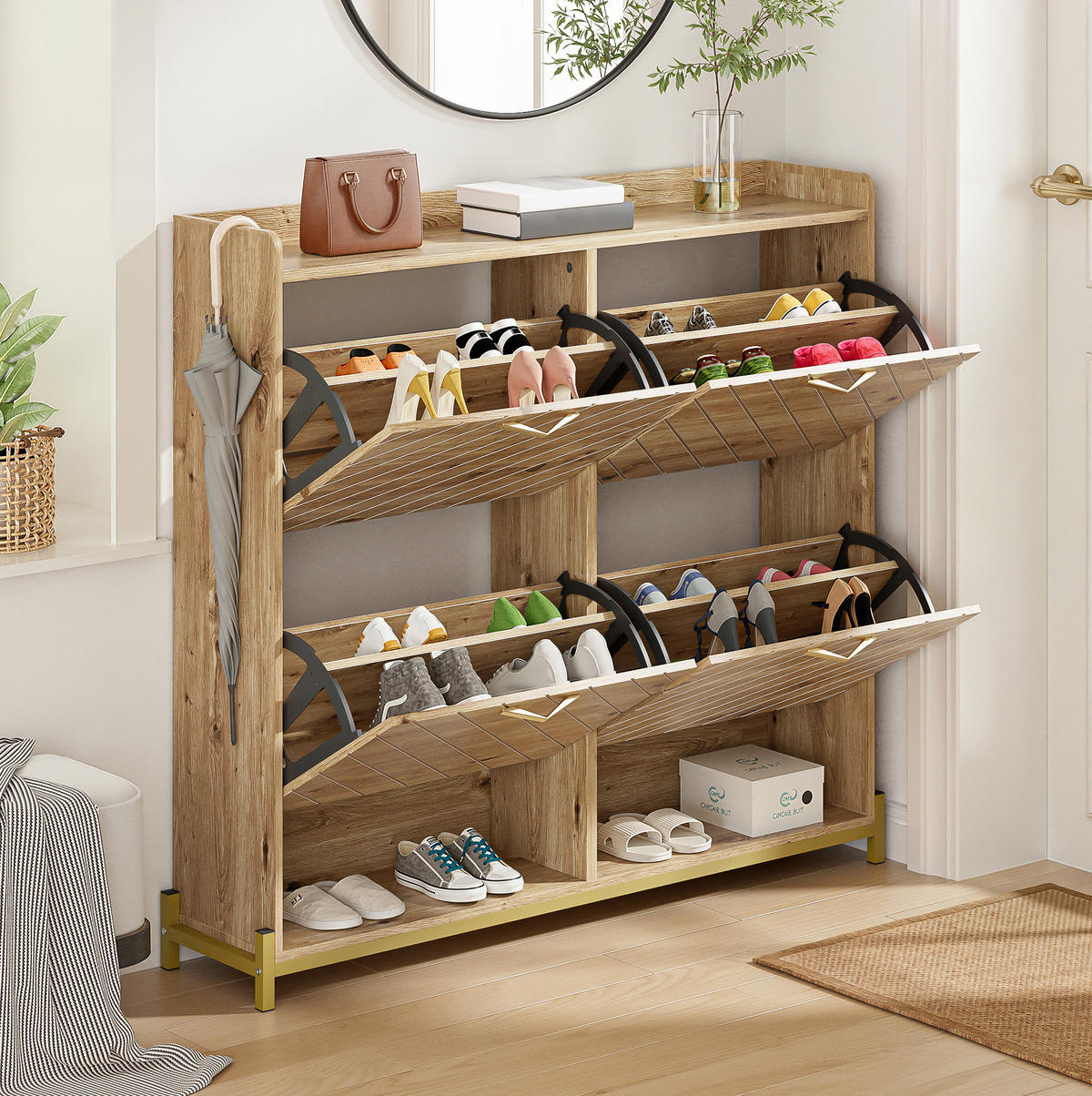 SCHUHSCHRANK 108,5/24/100 cm aus MDF mit platzsparendem Stauraum und Metallfüßen, Holzfarben - Naturfarben, Holzwerkstoff (108.5/100/24cm) - Redom
