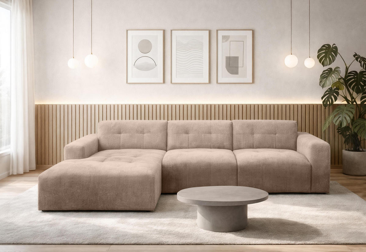 ECKSOFA L Form Corlu Braun 310/165/78 cm – stilvolle kleine Eckcouch Links - Schwarz/Braun, Kunststoff/Textil (310/165cm) - AX Living