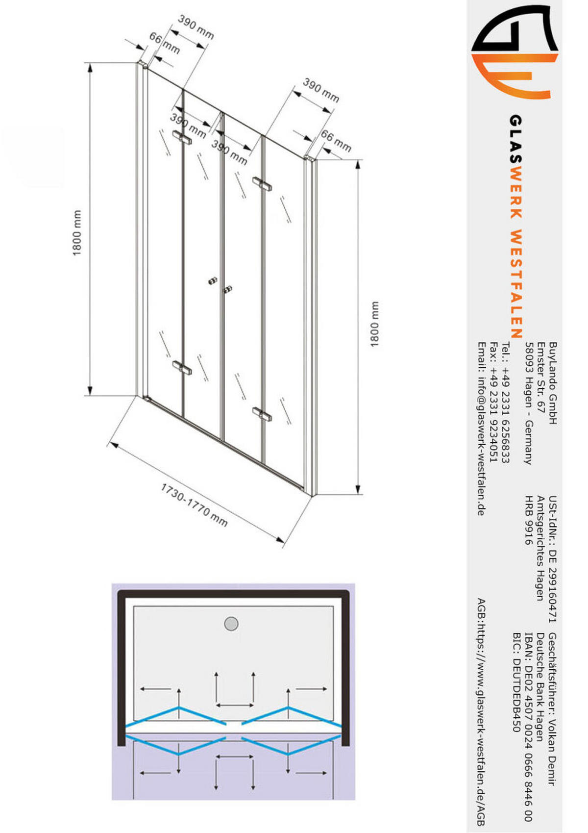 DUSCHKABINE Caroline 175x180cm Duschtür - Silberfarben, Glas (1/175/180cm) -  Glaswerk Westfalen
