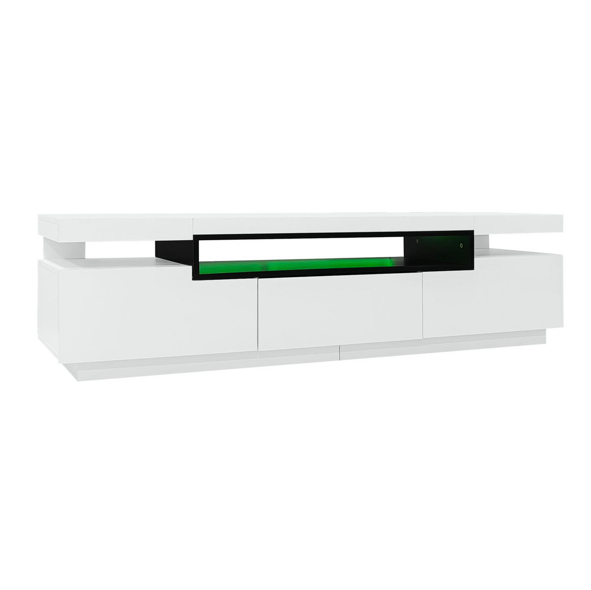 TV-SCHRANK aus Holzwerkstoff 160x39x42 cm Weiß mit 3 Schubladen, LED-Beleuchtung und Hochglanzfront - Weiß, Holzwerkstoff (160/42/39cm) - Modfu