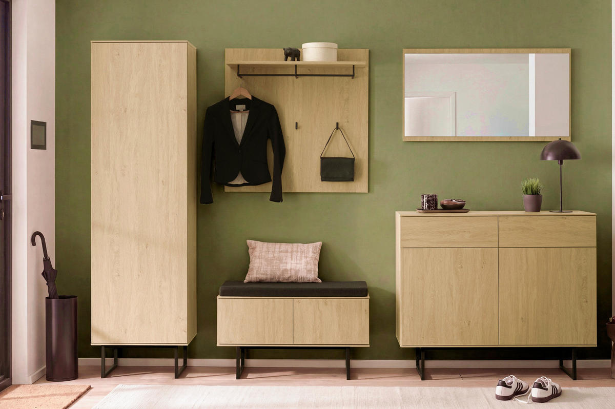GARDEROBE-SET Stone Eiche 6-teilig 283 cm, Komplettset mit viel Stauraum - Eichefarben/Schwarz, Holzwerkstoff/Metall (283/200/40cm) - Furn.Design
