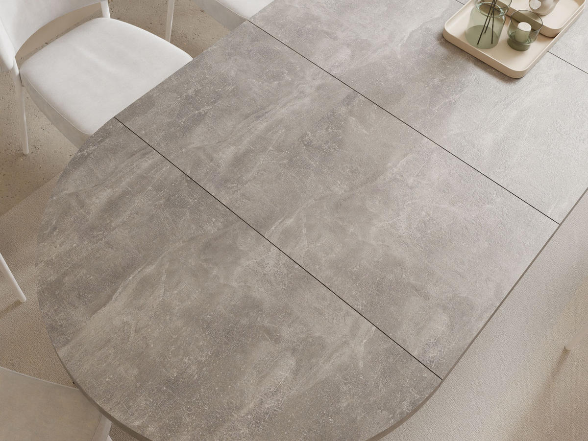 ESSTISCH Twixy XXL groß rund oval ausziehbar, Grauer Beton 100-300/100/76 cm - Hellgrau/Schwarz, Holz/Holzwerkstoff (100/100/76cm) - WFL GROUP
