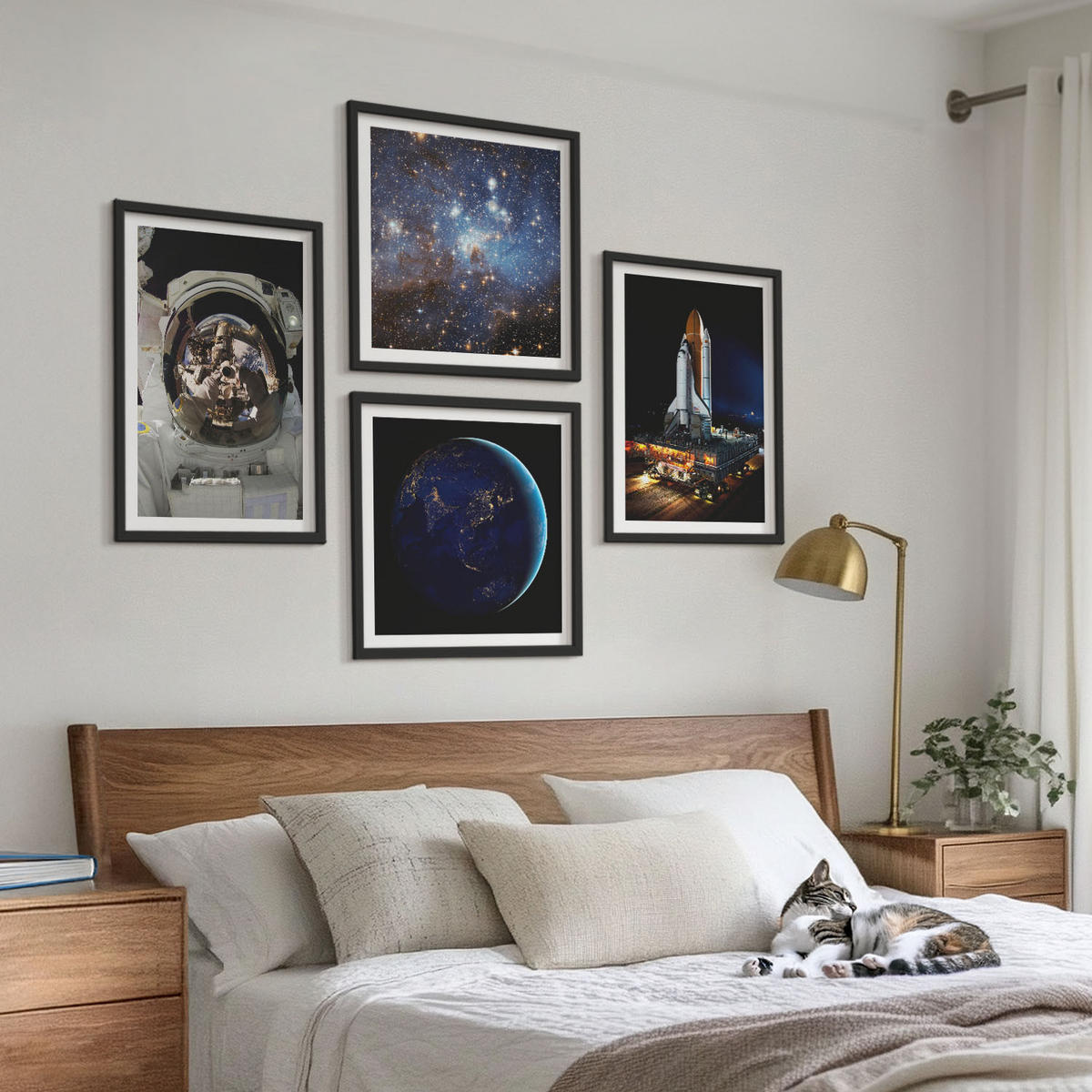 WANDBILDER 4er-Set - 50x50 cm & 40x60 cm Schwarzer Rahmen - Weltraum Erde Astronaut Rakete - Schwarz, Kunststoff (50/50cm) - ArtPrintCave