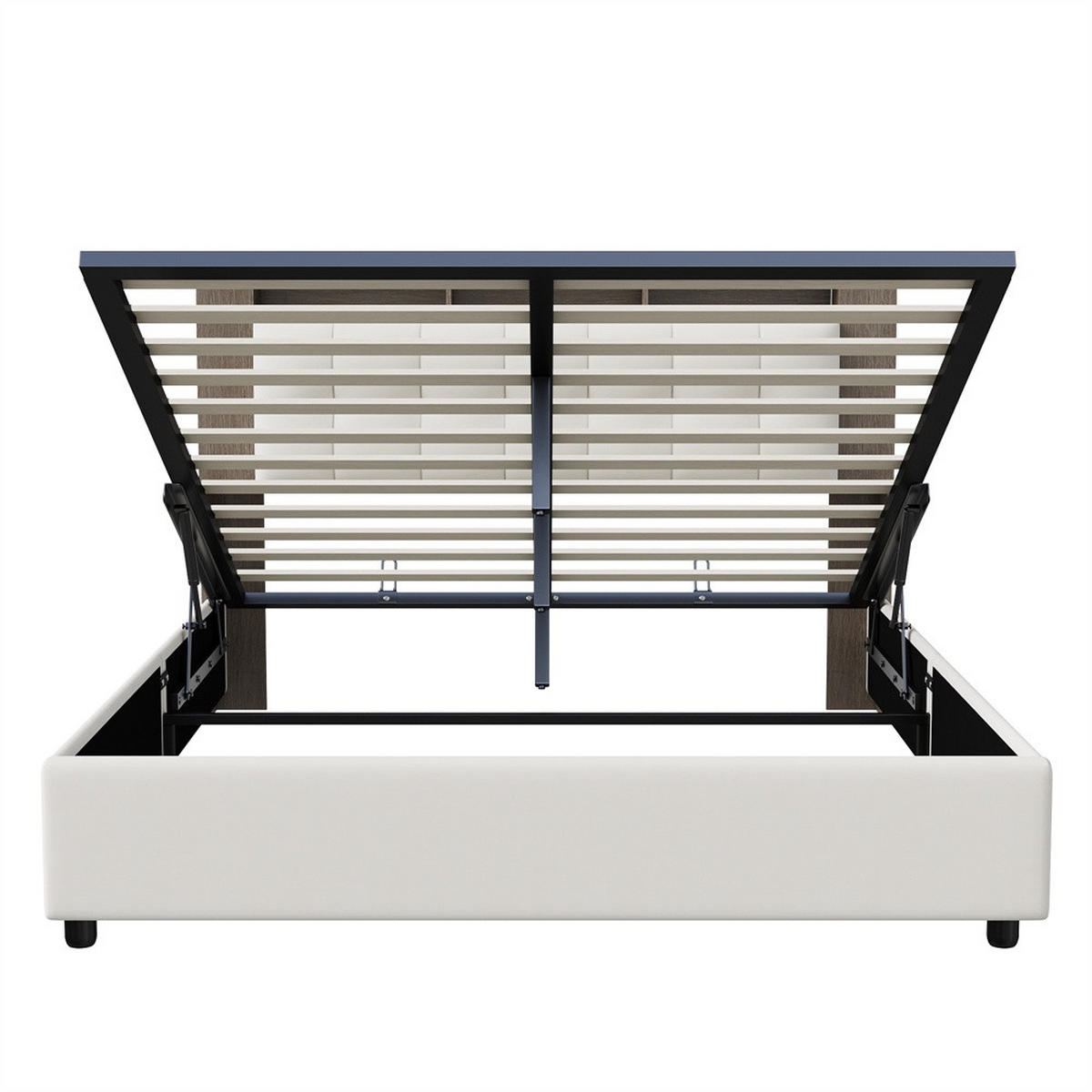 POLSTERBETT 140x200 cm - mit LED-Ablagekopfteil und hydraulischem Bettkasten - ohne Matratze - Off-White - Creme, Textil (140/200cm) - DELFA