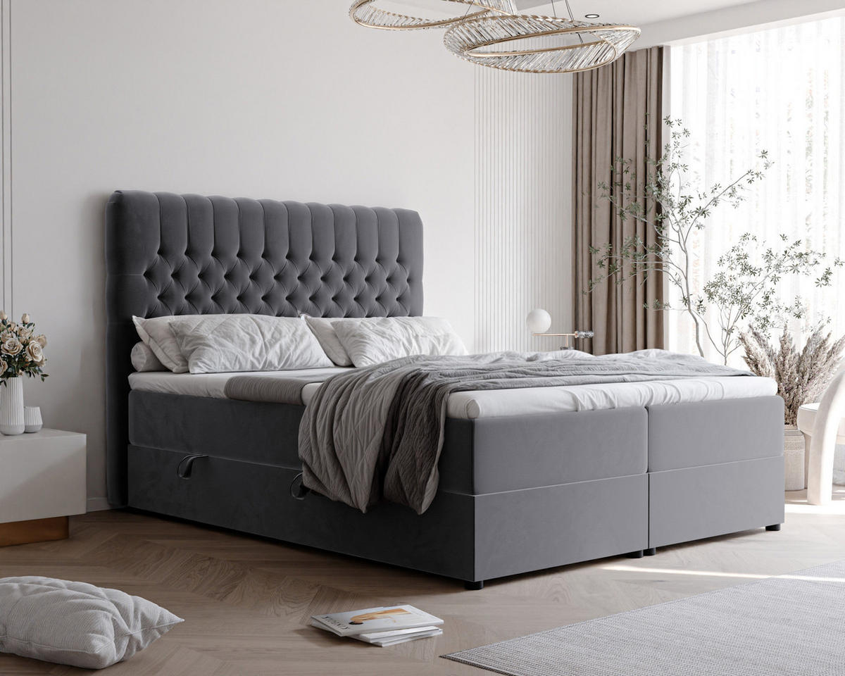 BOXBETT 160x200 cm mit Topper - Dunkelgrau, Holzwerkstoff/Textil (160/200cm) - Idohome