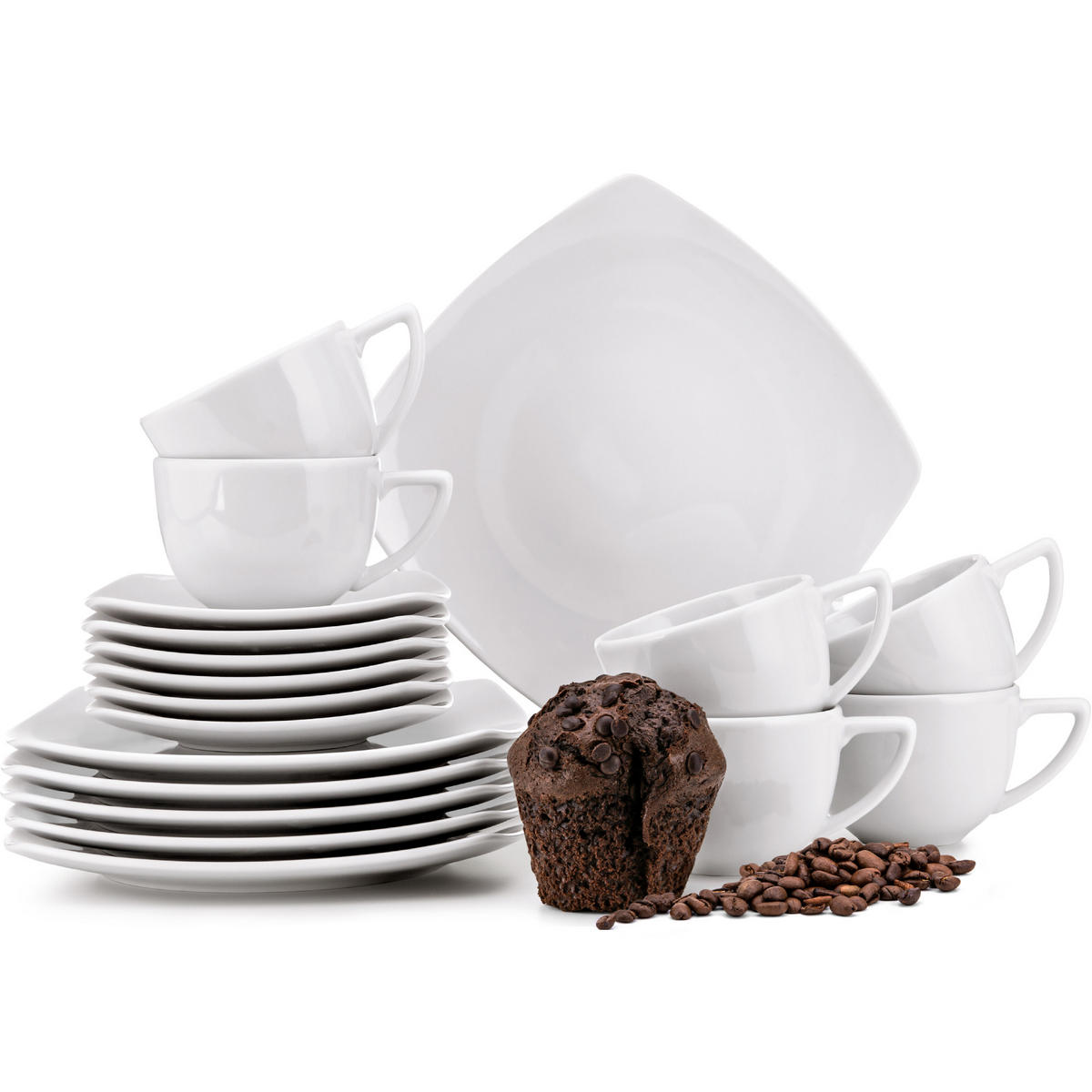 KAFFEESERVICE CARLINA 6-Personen 18-tlg - Weiß, Keramik (19/2/19cm) - KONSIMO®