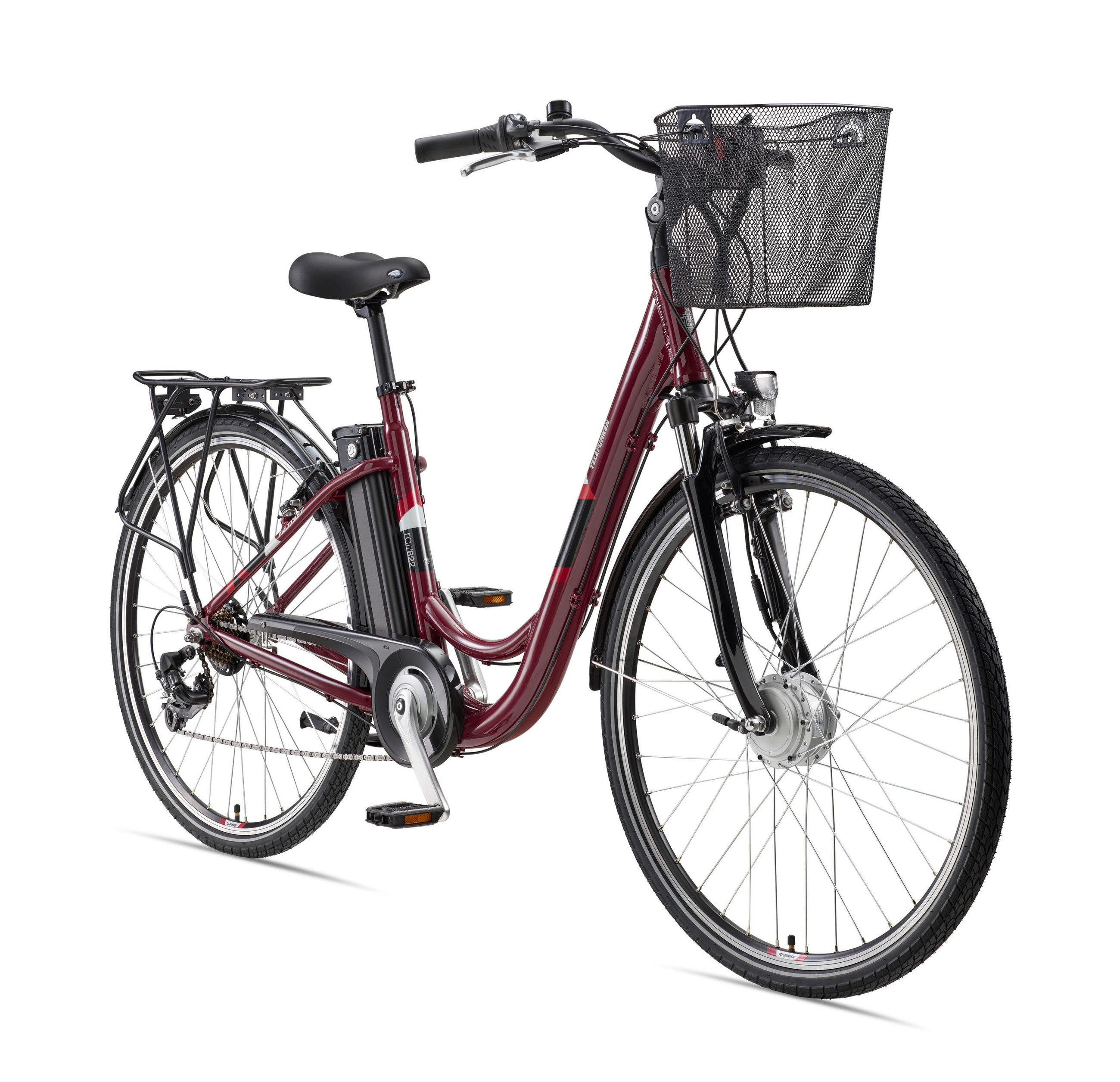 E-BIKE Cityrad Multitalent RC822 Für Damen u. Herren 374,4 Wh Frontmotor 7-Gang-Kettenschaltung 28 Zoll - Weinrot, Metall (114.5cm) - Telefunken