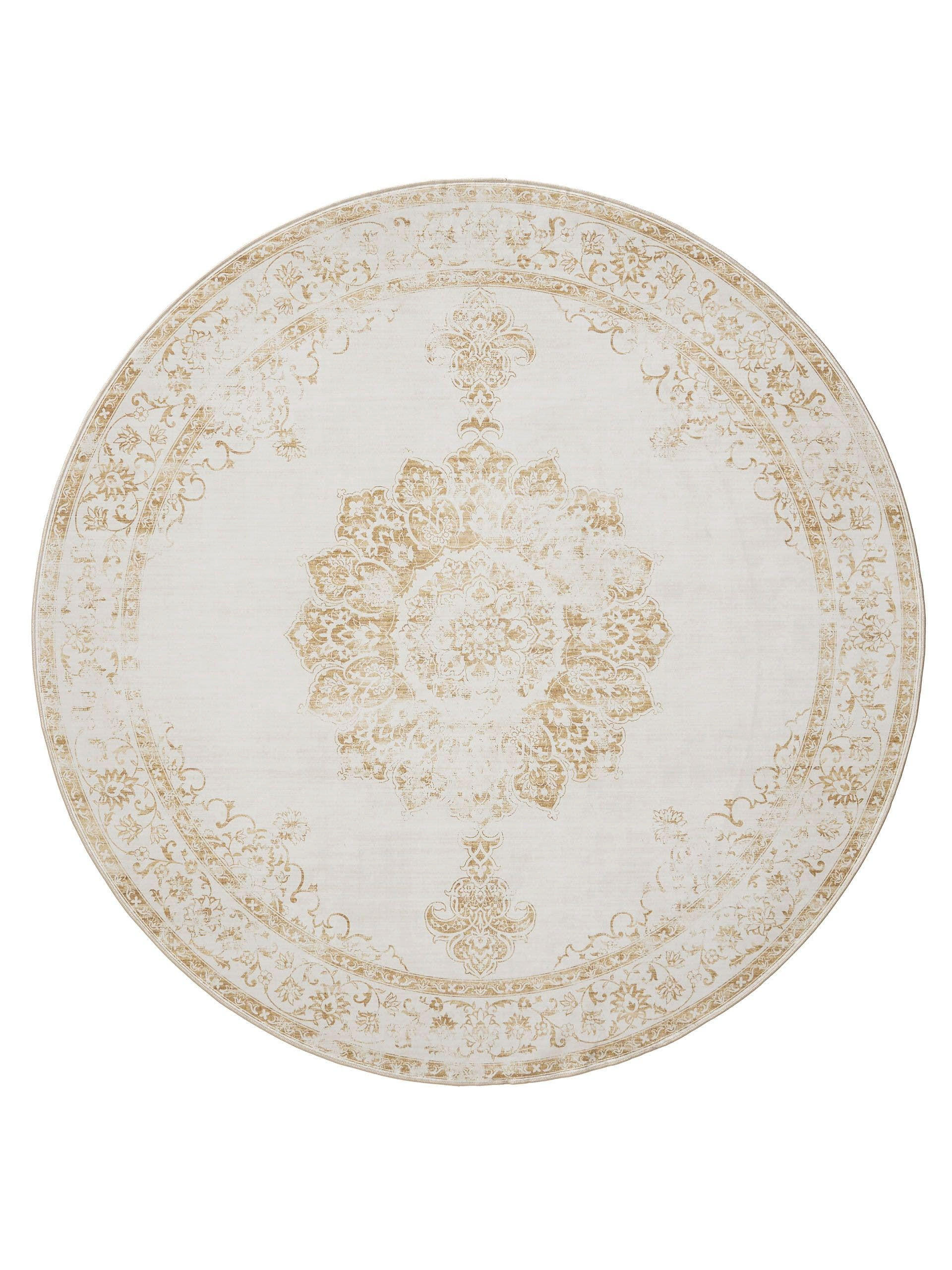 VINTAGE-TEPPICH George waschbar ø 120 cm rund - Gelb/Creme, Kunststoff (120/120cm) - benuta