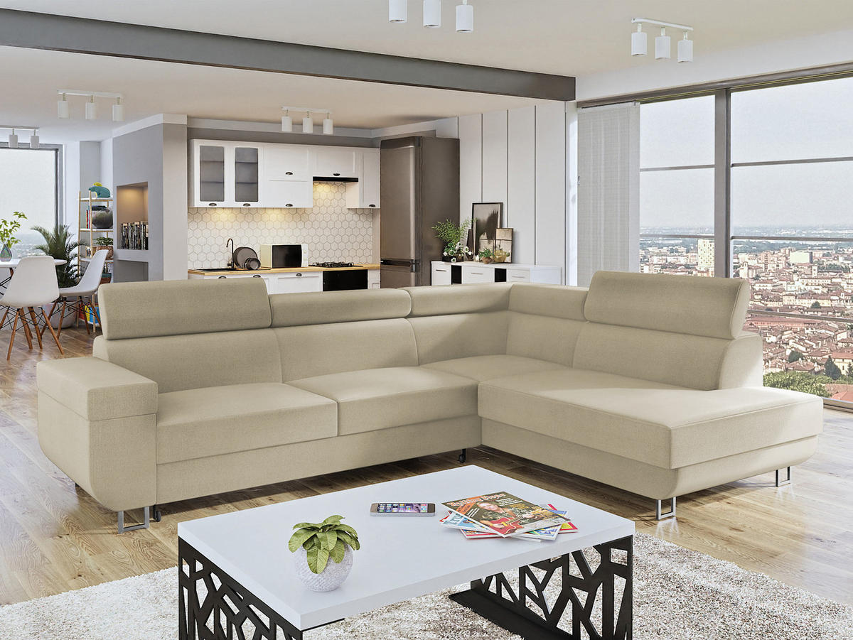 ECKSOFA Fonti, Seite: Rechts - Beige, Holz/Textil (253/188cm) - MIRJAN24