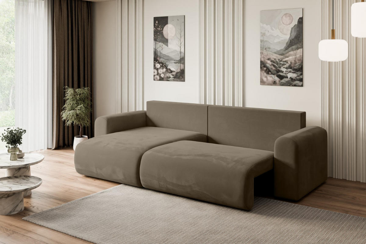 ECKSOFA mit Schlaffunktion und Bettkasten ORRO-L - 272x145x83 cm Braun Velours - Schwarz/Braun, Holzwerkstoff/Kunststoff (272/145cm) - ALTDECOR